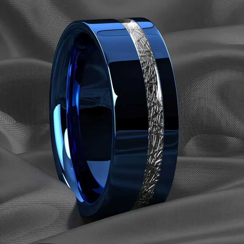Fashion 8Mm Silver Color Stainless Steel Arrow Rings for Men Women Inlaid Hawaiian Koa Wood Rings Men Wedding Band Jewelry Gifts