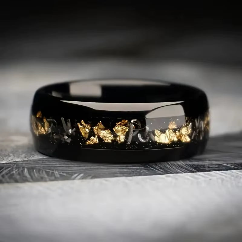 Fashion 8Mm Men Stainless Steel Rings Inlay Meteorite Abalone Shell Rings for Men Women Wedding Engagement Band Jewelry Gift